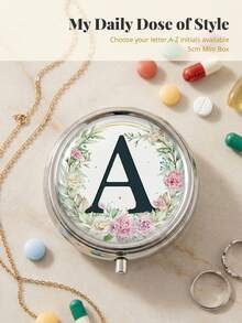 1pc 3-Compartment Portable Pill Case, Polished Metal Material, French Luxury Floral & Letter Print Round Lid Compact Pill Box, Moisture-Proof Carry-On Storage Box, Suitable For Daily Commute, Travel, Elderly, Pregnant Women, Office Workers - one-size - View 27