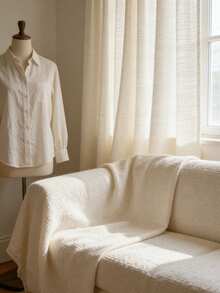 1 Peça Tecido Respirável Semelhante a Linho de Cor Branca Sólida, Adequado para Sofá, Cortina, Costura DIY - Branco - Visão 6