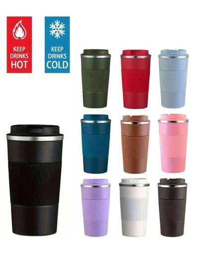 时尚简约不锈钢咖啡杯，双层防漏设计，防滑旅行杯，精美礼品杯，小巧便捷，握感舒适，适合街头和办公室使用，可盛装咖啡、茶等饮品。真空保温咖啡杯，配有防漏螺旋盖，男女通用，冷热饮皆宜，户外露营旅行杯。