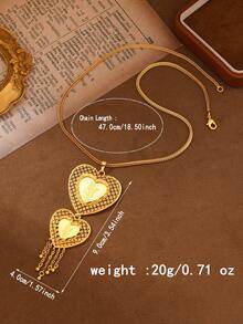 1pc Middle Eastern Saudi Arabia Ramadan Style Gold-Plated Copper Laser Cut Heart Pendant Necklace, Gift For Family And Friends - Yellow Gold - View 3