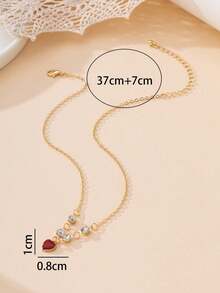 1pc Elegant French Romantic Luxury Rhinestone Red Drip Oil Heart Pendant Necklace, Unique Design Delicate Choker For Women - Red - View 6