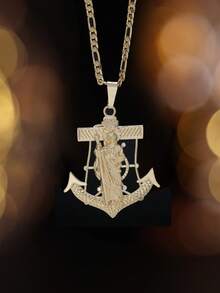 1pc 18K Gold Diamond Cut Virgin Mary St. Jude Tamano Grande Anchor Pendant Fashion Jewelry Suitable Unisex, Hip Hop Style,Daily Wear, Partiesn - Gold - View 9