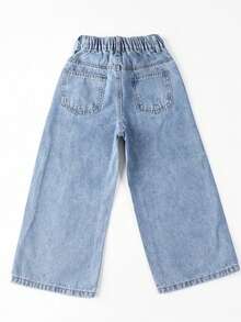 Disney Stitch Children's Jeans Spring/Summer 2026 Elastic Waist Loose Wide Leg Pants, Children's Cartoon Casual Pants - 藍色 - 查看 4