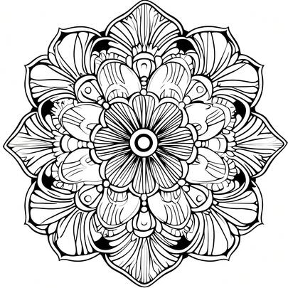 曼陀罗涂色书，包含对称的曼陀罗线条艺术图案，线条粗而清晰，适合初学者和所有年龄段的人，对称的美感可以缓解压力，带来疗愈。
