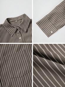 Áo kiểu nữ dài tay màu vàng, họa tiết sọc, cài cúc trước, có túi, thích hợp cho lễ hội âm nhạc, kỳ nghỉ xuân, đi biển, du lịch. - màu nâu - Xem 11