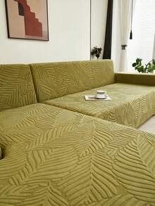 1pc Plush Olive Green Leaf Pattern Stretch Sofa Cover (Pillow Cover Not Included), Nordic Modern Style Polyester Dust-Proof Anti-Slip Thickened Sofa Slipcover, Fits 1/2/3/4 Seater Sofa Decor - Olive Green - View 8