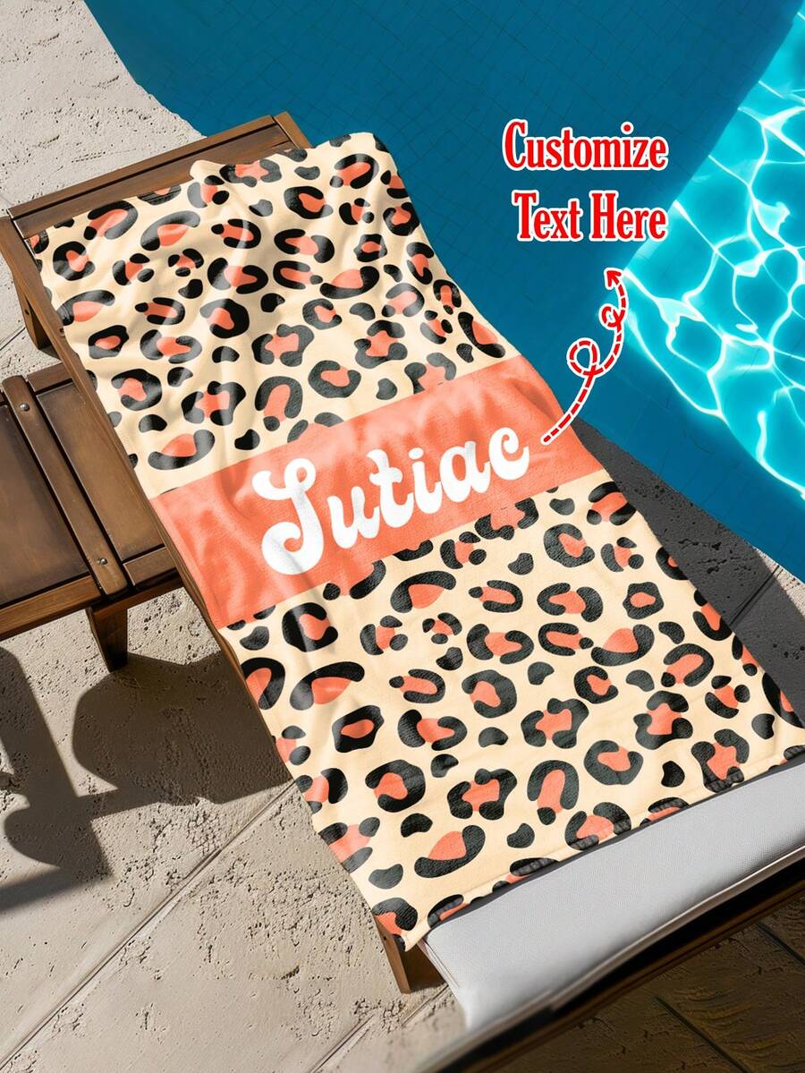 Toalla de playa personalizada con estampado de leopardo, toalla de playa con estampado de leopardo personalizada, toalla de playa con estampado de leopardo personalizada para novia, toalla de playa para damas y caballeros solteros - Multicolor - Ver 1