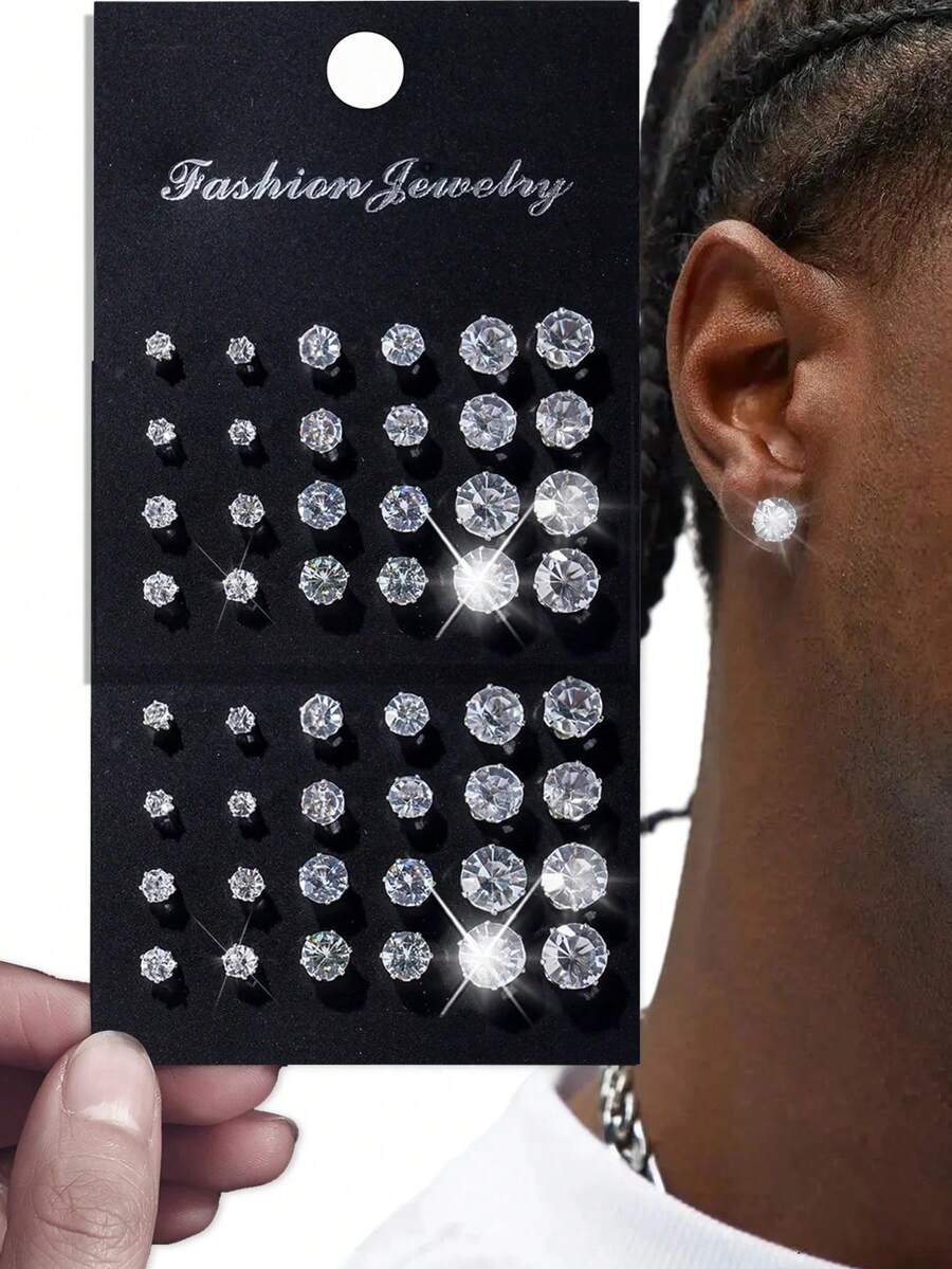72-48-24pcs/Set Minimalist Punk Geometric Round Earrings, Suitable For Men, Suitable For Charming Parties, Festivals, Holidays, Music Events, Couples, Gatherings, Dates, Gifts, Casual Wear - Multicolor - View 1