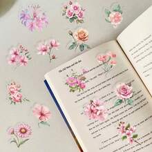 50 pegatinas de flores rosas de PET, material de decoración creativa para manualidades, DIY para tazas, fundas de teléfonos móviles, a prueba de agua - Ver 7