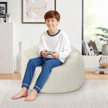 HABUTWAY - Puf de 2 pies con relleno de espuma viscoelástica cómodo puf con asa portátil bolsa de pana ultra suave para sala de estar recámara sin montaje color blanco - Blanco Whtie - Ver 3