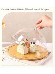 11.5-Inch Large Wooden Tray With Glass Dustproof Cover, Cake & Food Display Stand, Nordic Luxury Minimalist Japanese Style Wooden Tray - Multicolor - View 4
