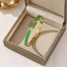 1pc 18K Gold Plated Women's H-Shaped Bracelet, Exquisite Jewelry Bracelet, Best Gift For Women On Easter, Christmas, Mother's Day (No Gift Box) - Letter H - View 6