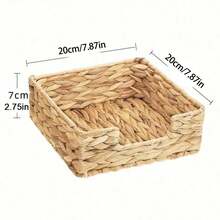 1个方形藤编餐巾架，适用于餐桌、餐巾篮、厨房柳条餐巾托盘，水葫芦手工编织方形餐巾盘，适用于餐厅 - 棕色 - 查看 5