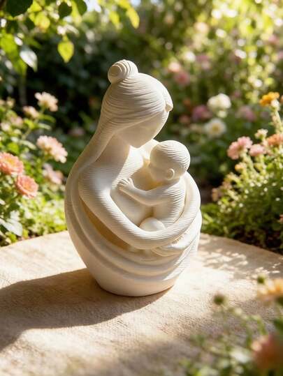 Figura minimalista de madre e hijo en beige, escultura de arte abstracto, accento de decoración del hogar moderna para sala de estar, dormitorio, escritorio de oficina, regalo ideal para el Día de la Madre, baby shower, cumpleaños, aniversario de boda, estatua conmovedora de amor familiar para elevar la estética de tu hogar