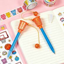 Novelty Basketball Hoop Pen - Fidget Toy Ballpoint Pen With Elastic String, Stress Relief Gift For Basketball Fans & Students. - Basketball Black Ballpoint Pen - View 4