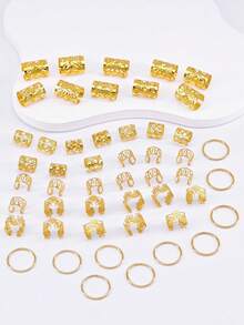 49pcs Elegant Hollow Sun Pattern Hair Scrunchies, Suitable For Women & Girls DIY Hair Accessories, Braiding, Ponytail Decor - Gold - View 2