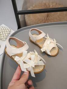 Best Selling Kids White Bow Sandals With Hook And Loop Closure Cute Open Toe Summer Sandals For Little Girls - White - View 3