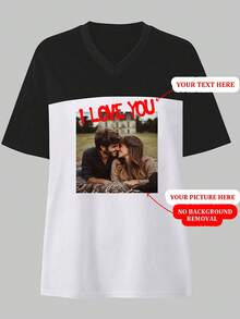 Top personalizada para mujer - Camisa de cuello en V personalizable, agrega tu foto, patrón, impresión publicitaria, eslogan, nombre, número de la suerte, fecha de reunión, aniversario, diseña tu propia sudadera/equipo personalizado impreso para fiesta con amigos - Negro - Ver 1