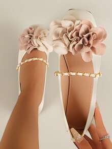 Giày bệt Mary Jane họa tiết hoa mới, thoải mái và thời trang dành cho nữ, kiểu giày bệt mùa xuân đa năng dễ dàng phối với váy, trang phục thường ngày, phù hợp cho mọi mùa. - Màu be - Xem 3