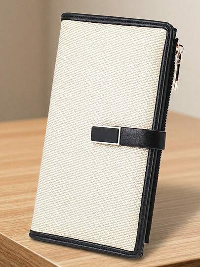 MINGYOU محفظة نسائية طويلة، تصميم رقعي من جلد PU والقماش المنسوج، تلوين كتلي عصري، سعة كبيرة، فتحات متعددة للبطاقات، جيب سحاب للعملات، مدمجة وخفيفة الوزن، مناسبة كهدية للمناسبات