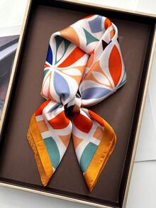 1pc Faux Silk Printed Neckerchief, Versatile Headband/Hair Scarf, Suitable For Daily Use - Multicolor - View 1