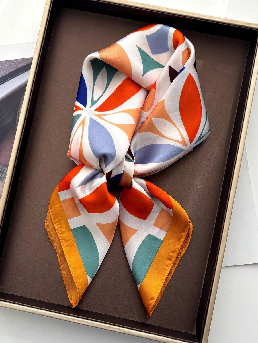 1pc Faux Silk Printed Neckerchief, Versatile Headband/Hair Scarf, Suitable For Daily Use - Multicolor - View 1