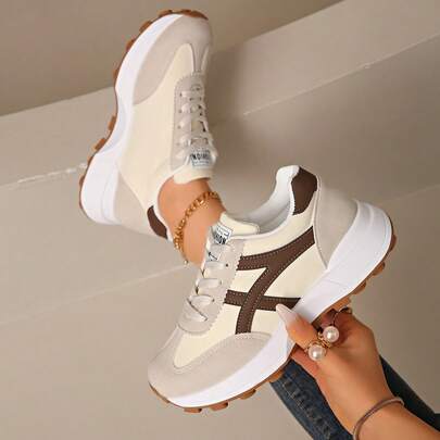 Women's Comfortable Lace-Up Athletic Sneakers - Lightweight Multipurpose Casual Shoes, Non-Slip Rubber Sole, Suitable For All Seasons