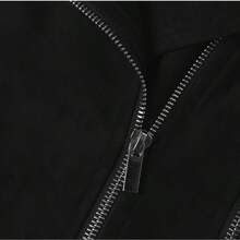 Women's Motorcycle Jacket, Short Suede Jacket, Slim Fit Faux Suede Leather Jacket For Women - 黑色 - 查看 5