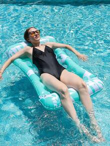 15孔水上吊床，带靠垫孔设计的水上漂浮垫，印花树叶图案漂浮椅，长款漂浮床躺椅 - 彩色 - 查看 4