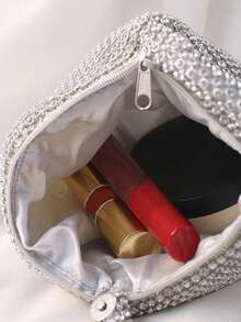 女士时尚水晶装饰手提包和奢华水晶项链、耳环、手链 4 件套派对首饰套装、时尚派对包，非常适合派对、婚礼、舞会、晚宴/宴会、婚礼必备物品，与毕业礼服、舞会礼服完美搭配 - 銀色 - 查看 4