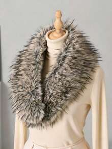 1pc Faux Fur Fox Fur Collar Scarf, Fashionable Accessory - Khaki - View 2