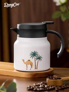 Dengcoo 1个800毫升中东风格保温茶壶，骆驼和棕榈树图案保温咖啡/茶壶；1个80毫升双层保温中东风格茶/咖啡杯，适合家庭、咖啡馆、茶馆、招待客人使用。 - White - 查看 3