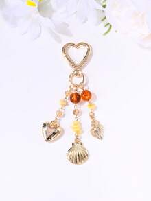 1个时尚高端贝壳、海星、心形仿珍珠流苏钥匙扣，适用于包包、手机、耳机盒、汽车装饰、派对礼品、送朋友的礼物 - 彩色 - 查看 16