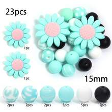 1 Set/Pack Multi-Color Water Transfer Printing Silicone Beads, Flower + Round Beads Mixed Set, Suitable For DIY Pen Beads, Bracelets, Necklaces, Pendant Chains, School Handmade Crafts, Keychain Crafts (23 Pieces Total) - Multicolor - View 14