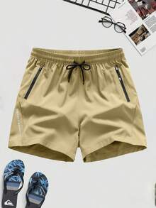 3 piezas Pantalones cortos deportivos casuales de verano para hombres, con bolsillos con cremallera y diseño con cordón, tela elástica para comodidad y movilidad, ligeros y de secado rápido, adecuados para deportes y uso informal. - Multicolor - Ver 3