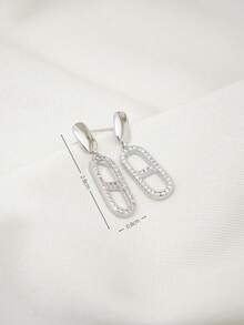 一对时尚闪亮立方氧化锆水滴耳环，镀铜镶嵌真锆耳环，适合婚礼和音乐节佩戴。 - 銀色 - 查看 2