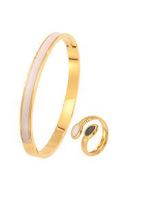 Camhanno Bộ 2 vòng tay và nhẫn bằng thép không gỉ, đa năng, nhiều màu sắc, chống nước và bền bỉ, lựa chọn tốt nhất cho đeo hàng ngày và du lịch. - Nhiều màu - Xem 4