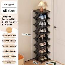 1pc 9/6/3 Tier Vertical Shoe Rack, Space-Saving Narrow Shoe Organizer, Small Shoe Rack DIY Freestanding, Suitable For Entryway Closet Hallway, Easy Assembly, Stable Structure, Black & White Plastic Material - Multicolor - View 1