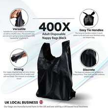 Adult Nappy Bags | 100 Pack | Sanitary Disposable Sacks For Large Incontinence Pads | 25% Thicker | Easy Tie Handles | Bag Extra Strong Thick | Fragrance Free Odourless Discrete - Multicolor - View 4