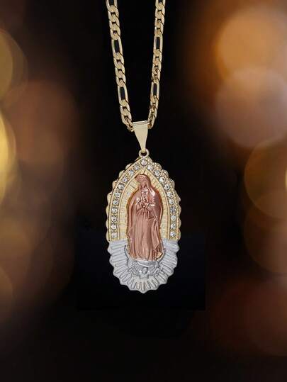 1件三色圣母玛利亚钻石祝福祈祷吊坠，适合作为礼物送给情侣、朋友和家人，在日常生活和节日场合佩戴，也适合个人祈祷。