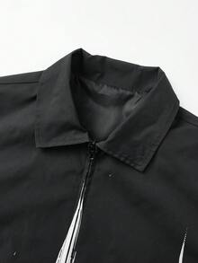 Men's Jacket, Abstract All-Over Print, Casual Turndown Collar, Zipper Closure, Lightweight Spring/Autumn Outerwear, Long Sleeve, Fashionable - Black - View 3