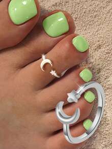 1pc S925 Sterling Silver Minimalist Star & Moon Adjustable Toe Ring, Suitable For Summer Beach Wear - Star and Moon Toe Ring - View 5