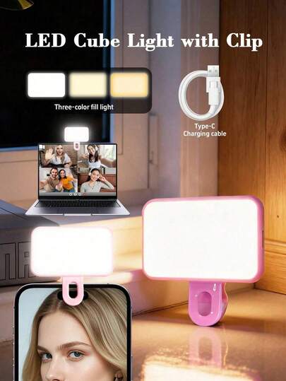Cool And Warm Bi Color LED Selfie Light, LED Phone Selfie Light, 3 Lighting Modes Portable Clip On Supplementary Light, Suitable For Makeup, Live Streaming, Zoom Meetings, Rechargeable Clip On Video/Photo Lighting, Compatible With Phones & Cameras (Built In 150mAh Lithium Battery) Gift For Women Birthday Celebration