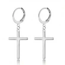 Khuyên tai hình chữ thập unisex, phong cách tối giản sang trọng, đa năng, phù hợp đeo hàng ngày. - Bạc - Xem 9