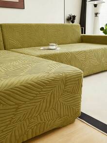1pc Plush Olive Green Leaf Pattern Stretch Sofa Cover (Pillow Cover Not Included), Nordic Modern Style Polyester Dust-Proof Anti-Slip Thickened Sofa Slipcover, Fits 1/2/3/4 Seater Sofa Decor - Olive Green - View 5