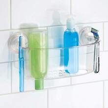 interDesign Power Lock Cesta de Ducha Estante de Ducha de plástico con ventosas Fuertes Transparente - Transparente - Ver 2
