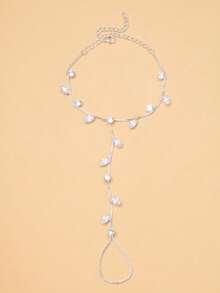 1 pieza Cadena para el pie con anillo para el dedo del pie con forma de hoja de plata y cristales, joyería de moda europea y americana para la playa para mujeres - Plateado - Ver 3