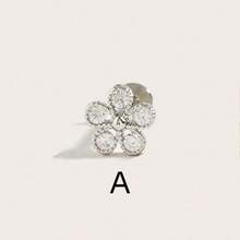 1pc Fashionable Minimalist Flower Crystal Stainless Steel Earrings, Suitable For Women's Daily Wear - Flower - View 12