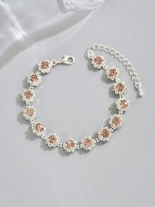 1pc Women's Minimalist Elegant Rhinestone Embellished Claw Chain Bracelet, Suitable For Daily Wear - Champagne - View 3