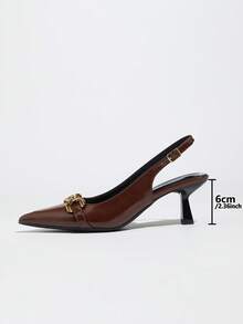 Women's High Heel Pumps, Fashion Pointed Toe Slip-On Sandals, Vintage Brown Bit Buckle Kitten Heel Commuting Elegant Mid Heel Pumps - Brown - View 5